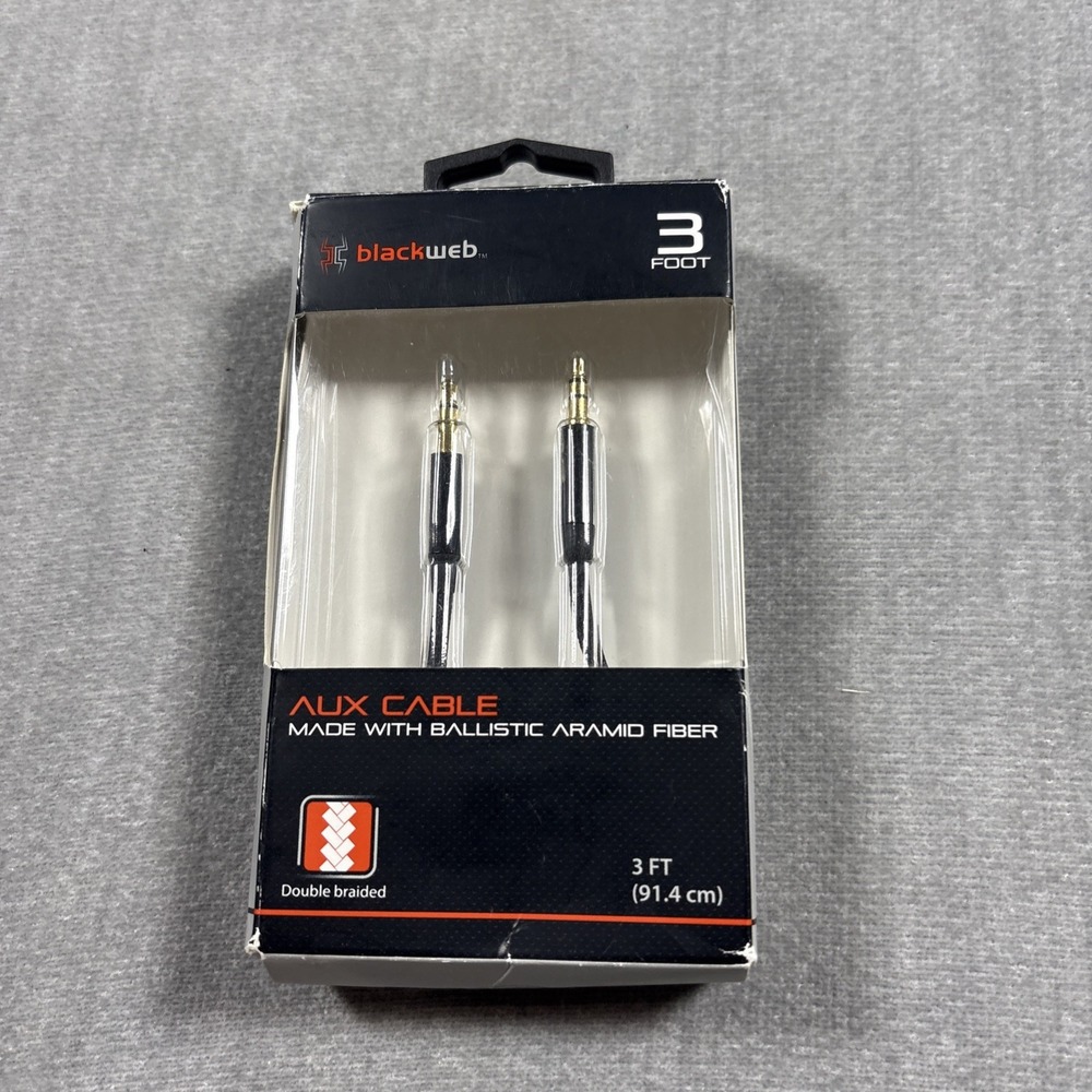 Blackweb 3ft Aux Cable BWA19WI860B Braided 3.5mm Audio Cord Black